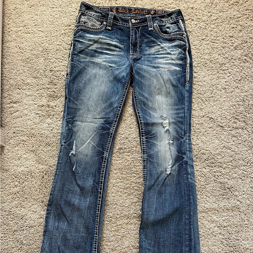 Rock Revival Kaylla Jeans Women’s 30 | Medium Wash Bootcut | Distressed |